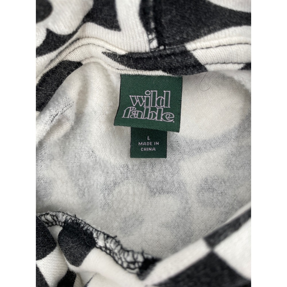 Cropped Hoodie Women Large Black White Retro Floral Check Indie Streetwear Y2K - Picture 4 of 8